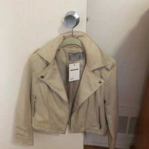 ASOS DESIGN Petite suedette biker jacket in stone